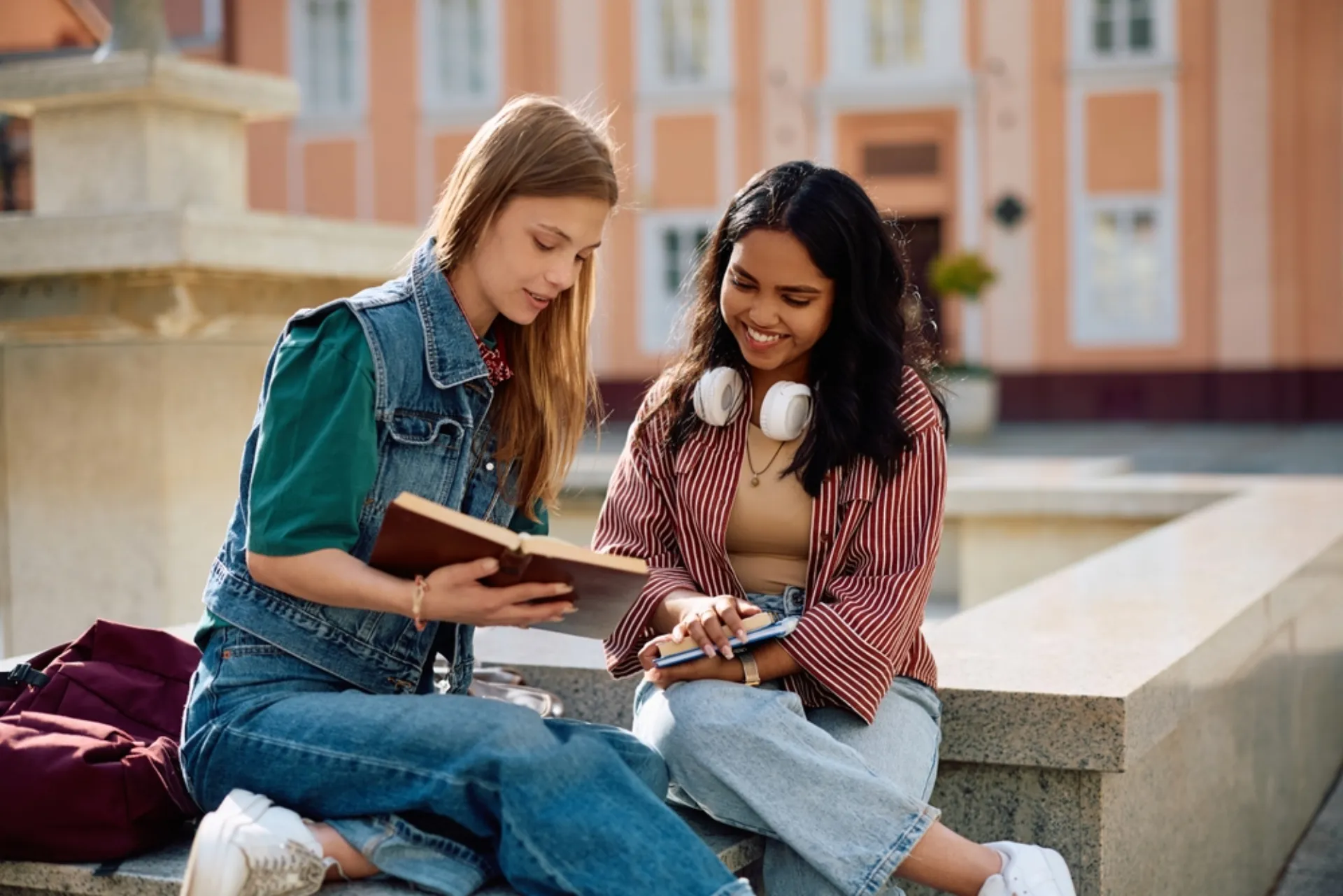 Students studying outdoors together
